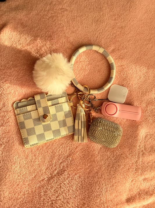 White Plaid Keychain Set 🤍✨