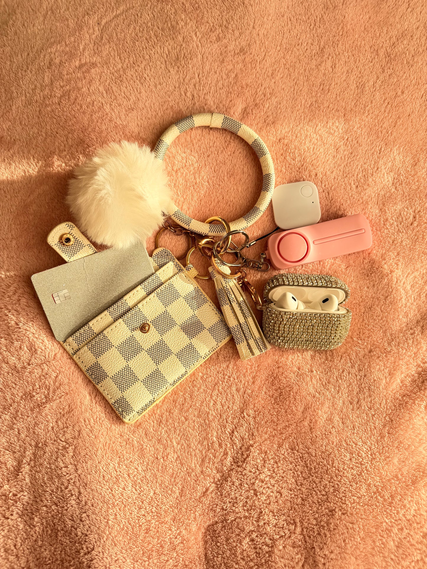 White Plaid Keychain Set 🤍✨