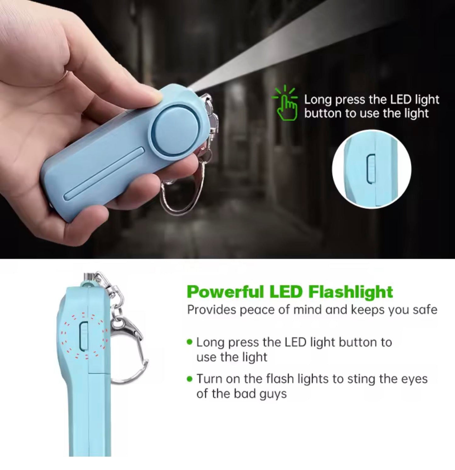 Personal Safety Alarm Keychain and Flashlight