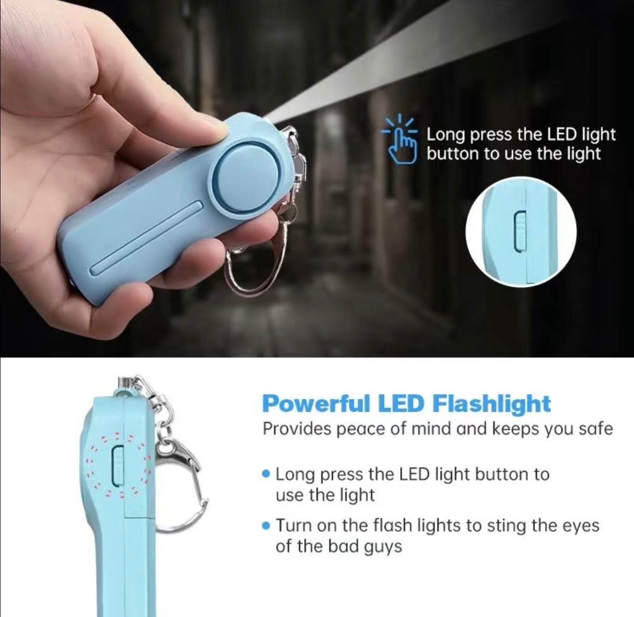 Personal Safety Alarm Keychain and Flashlight