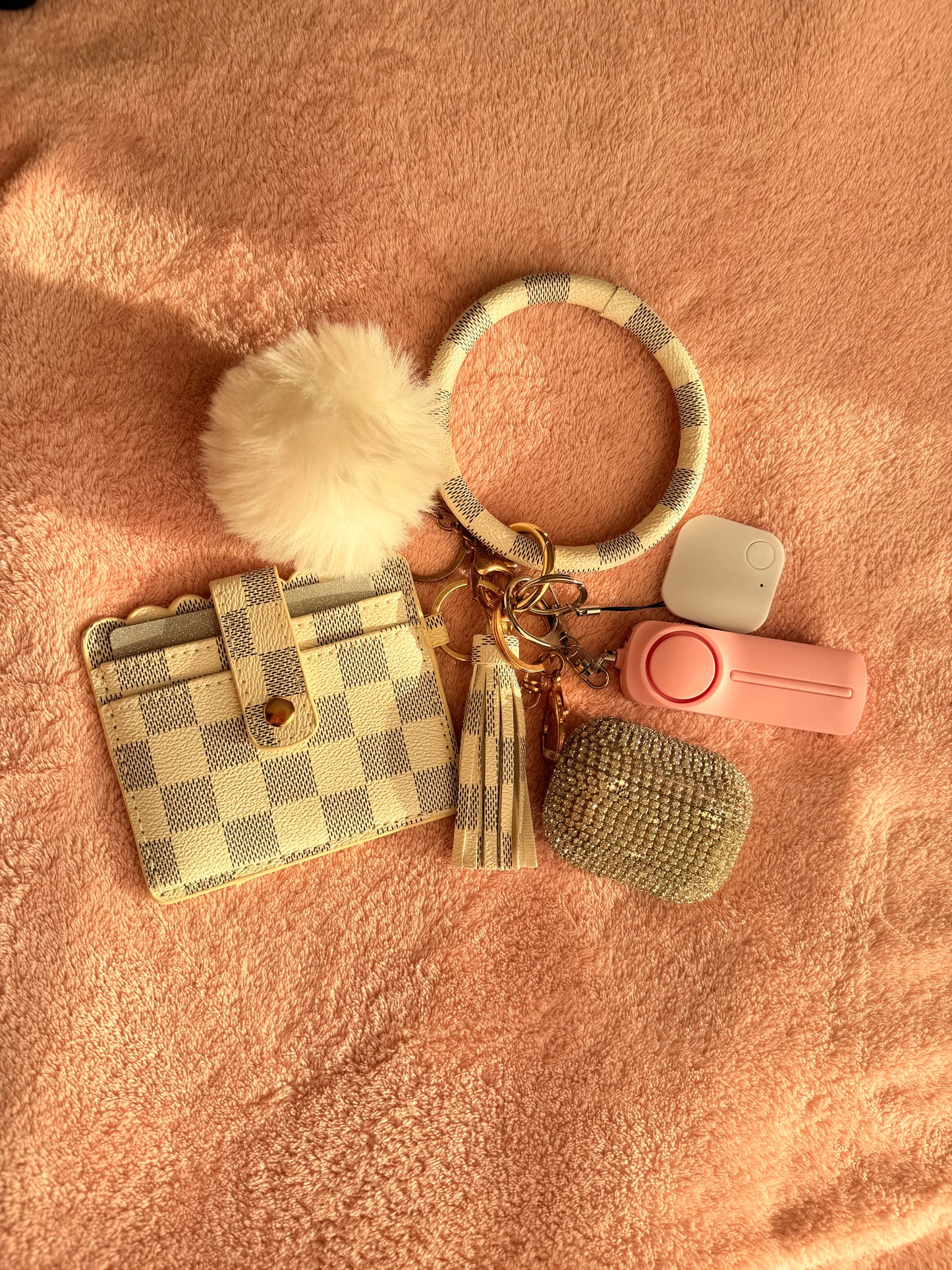 White Plaid Keychain Set 🤍✨