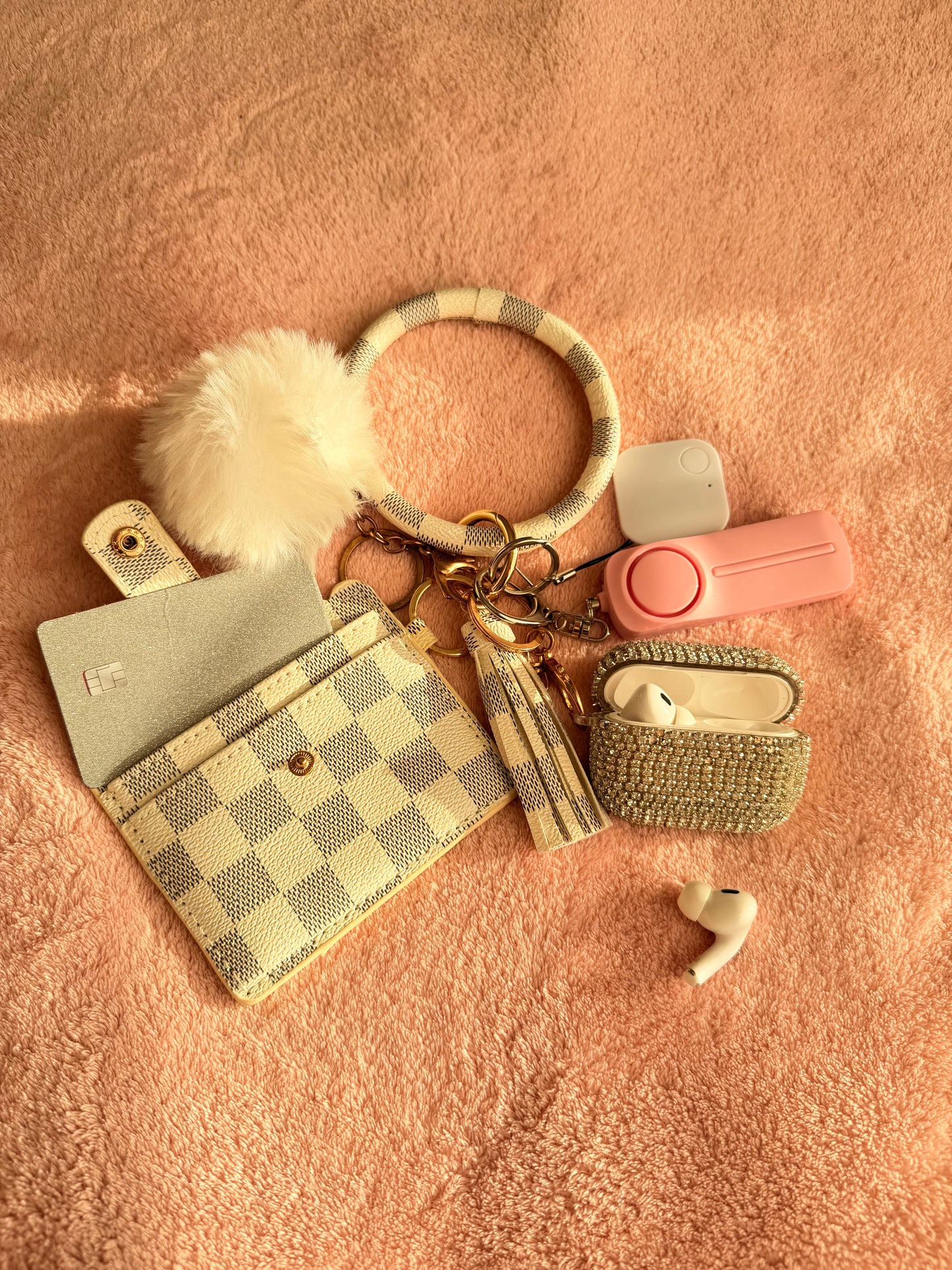 White Plaid Keychain Set 🤍✨